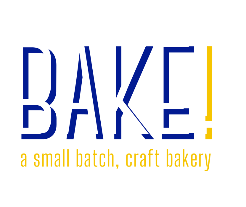 BAKE! logo - a small batch, craft bakery